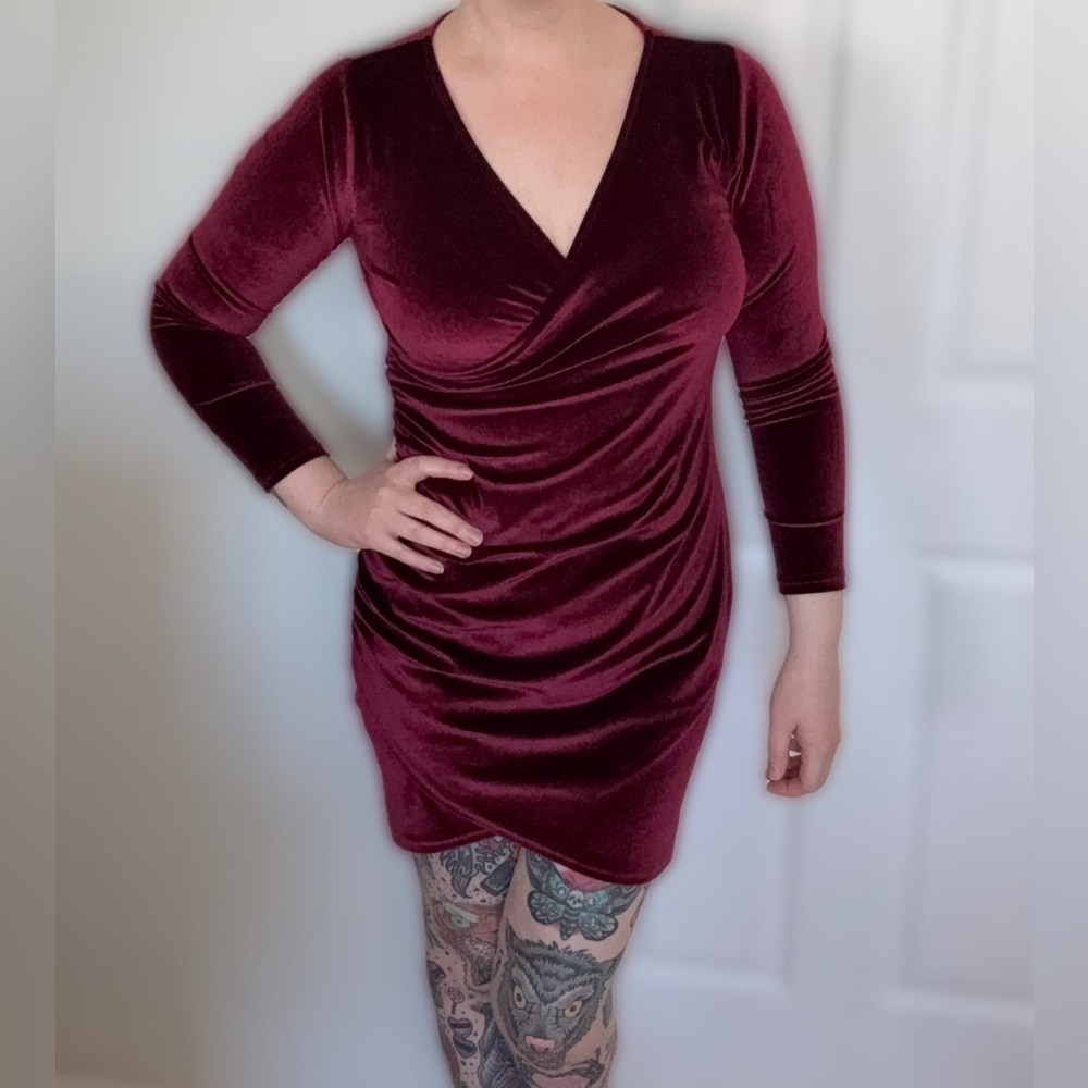 Elegant Burgundy Velvet Dress